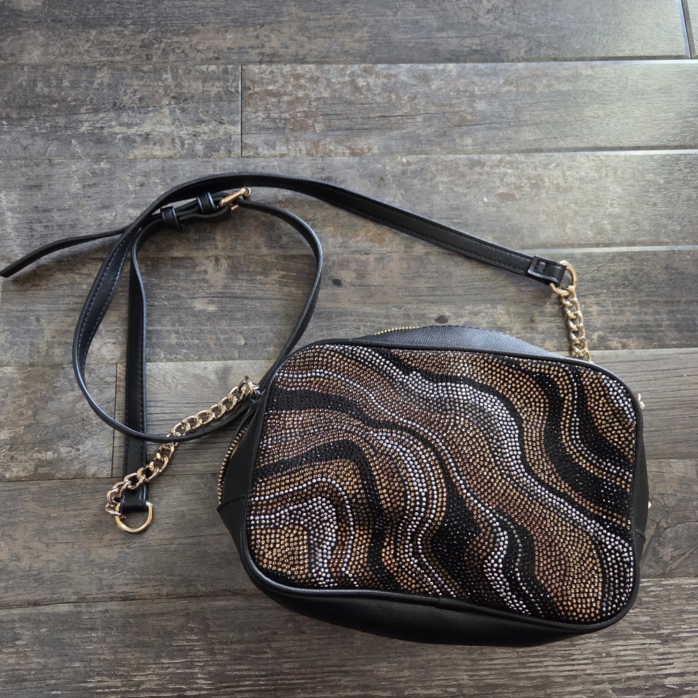 Black and Metallic Beaded Crossbody Bag - Designer Style From INC
